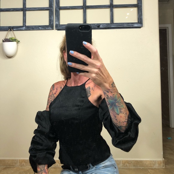 Trendy Black Satin Top - Picture 2 of 10